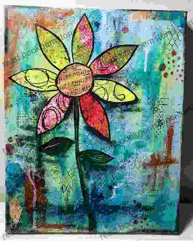A Mixed Media Flower Painting, Capturing The Essence Of A Rose In Full Bloom, Showcasing A Vibrant Interplay Of Colors And Expressive Brushstrokes. Contemporary Flowers In Mixed Media